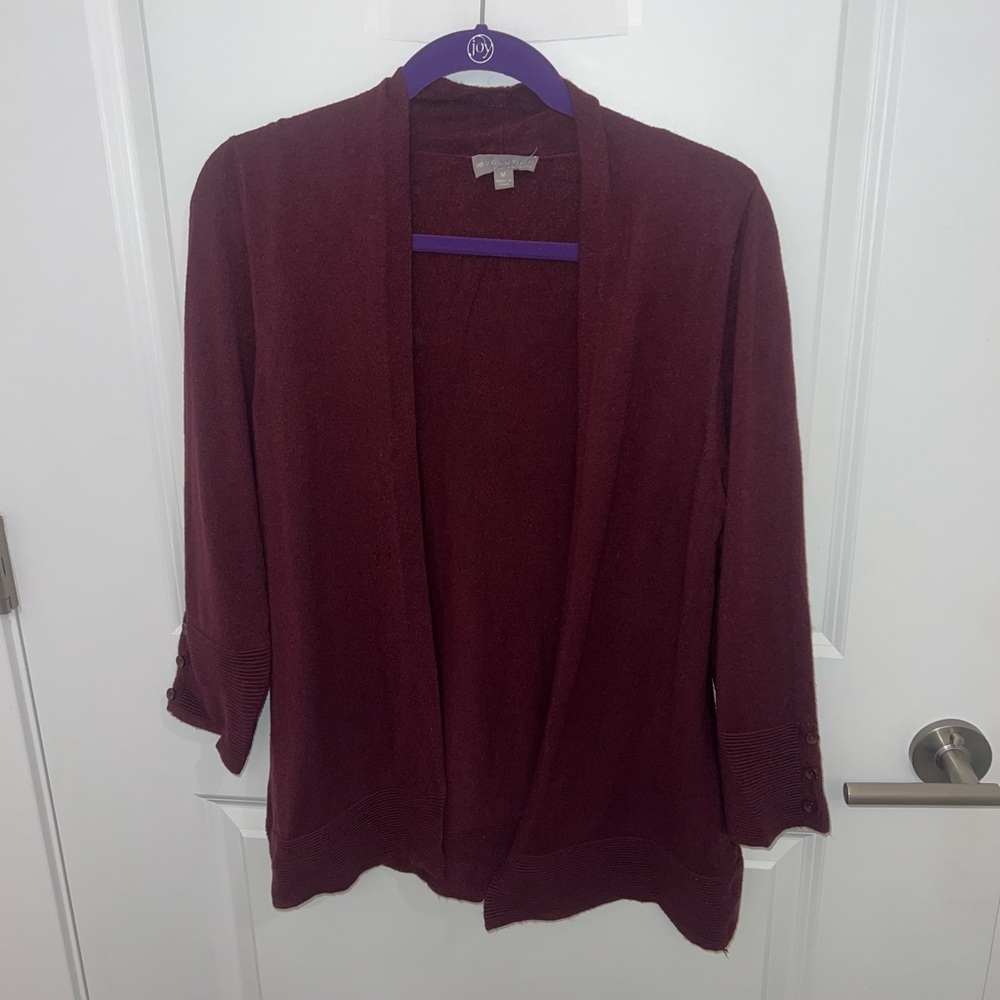 Women's Burgundy Sweater Cardigan with 3/4 Sleeves